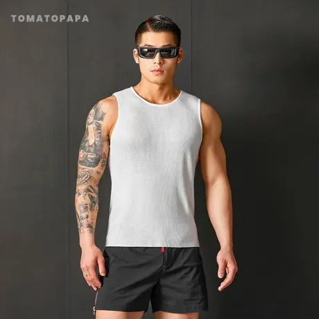 TOMATOPAPA背心2025夏季弹力跑步马拉松运动针织上衣男无袖健身衣商品大图