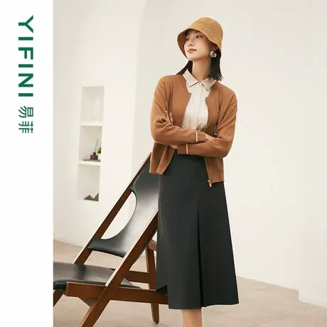 [专柜同款]Yifini/易菲灰色格雷系不对称设计垂坠感A字裙半身裙女图片