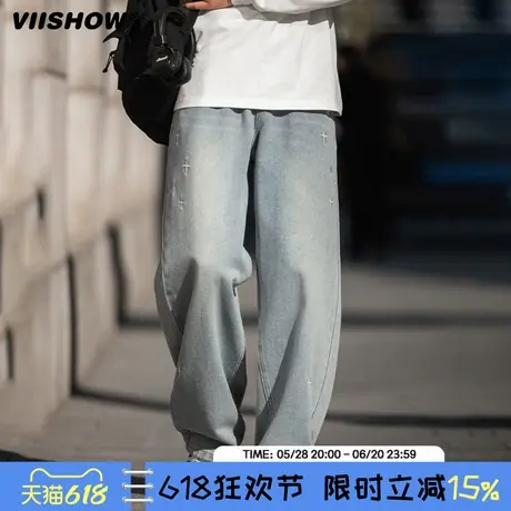 VIISHOW水洗直筒宽松廓形牛仔裤男2025年春季新品简约潮流行长裤商品大图