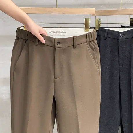 松紧垂坠感九分裤男秋冬季加厚直筒西裤韩版潮毛呢休闲裤男士裤子商品大图