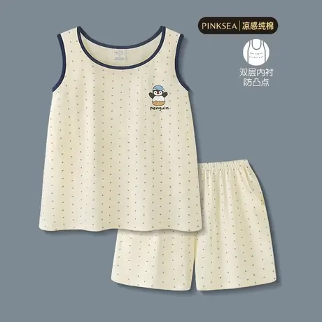 全棉睡衣女款夏季无袖背心短裤凉感纯棉卡通企鹅吊带家居服套装商品大图