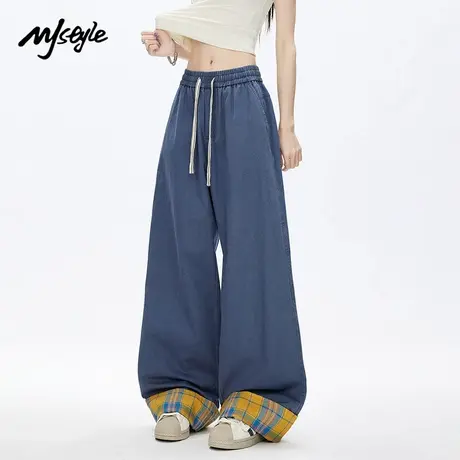 MJ STYLE美式复古格子休闲裤男女同款夏季新款宽松休闲百搭长裤图片