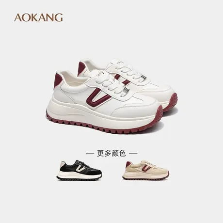 奥康 女鞋2025秋季阿甘鞋拼色轻盈厚底德训鞋增高青春休闲运动鞋图片