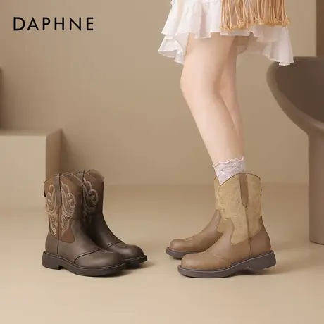 达芙妮棕色短靴女2026新款新疆旅游草原厚底靴子西部牛仔靴马丁靴商品大图
