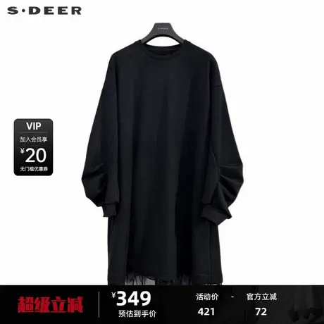 sdeer圣迪奥女装时尚圆领灯笼袖宽松网纱连衣裙S241Z1215图片
