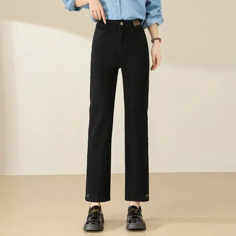 拉夏贝尔韩版黑色小直筒牛仔九分裤女2025年新款小个子烟管裤商品大图