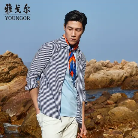 雅戈尔奥莱 纯棉条纹秋季新款商务时尚休闲衬衫男条纹修身衬衣商品大图