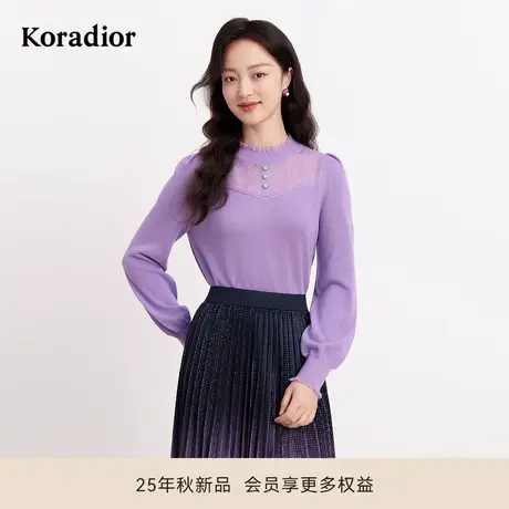 珂莱蒂尔冬季法式温柔风玫瑰蕾丝打底衫女修身羊毛针织衫毛衣商品大图