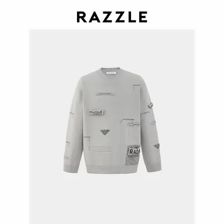 RAZZLE 地素奥莱男装长袖毛衣春季浅灰色贴标V领毛衫图片