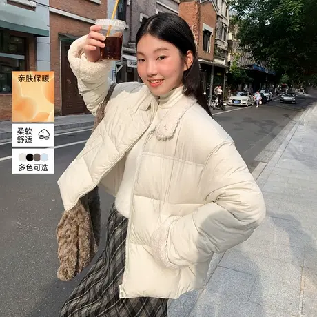 KHV真维斯短款棉袄外套女款2025冬季新款宽松加厚保暖面包服棉服商品大图