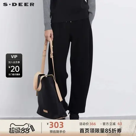 sdeer圣迪奥女装松紧抽绳插袋灯芯绒直筒长裤S23480809商品大图