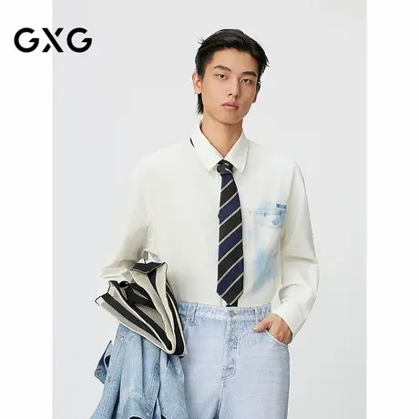 GXG男装 白色仿牛仔口袋设计时尚潮流长袖衬衫 25年春新品图片