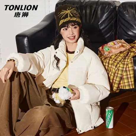 唐狮白色短款羽绒服女款冬季2026新款学生时尚立领短款外套女VB图片