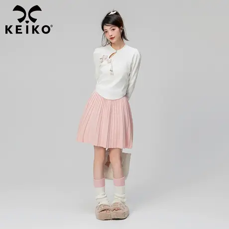 KEIKO 中国结扣饰白色针织衫2023秋冬温婉新中式内搭外穿打底上衣商品大图