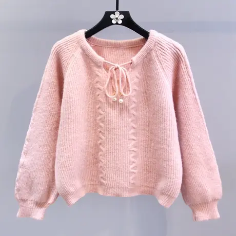 日系软糯设计感系带毛衣女秋冬2023新款宽松高级感短款针织衫上衣商品大图