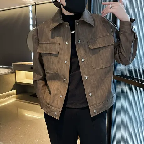 2023秋冬新款男士夹克韩风经典皮衣简约百搭潮流夹克上衣小外套男图片