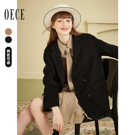 【买1送1】Oece新款复古毛呢西装外套冬小个子双面羊毛呢子大衣商品大图