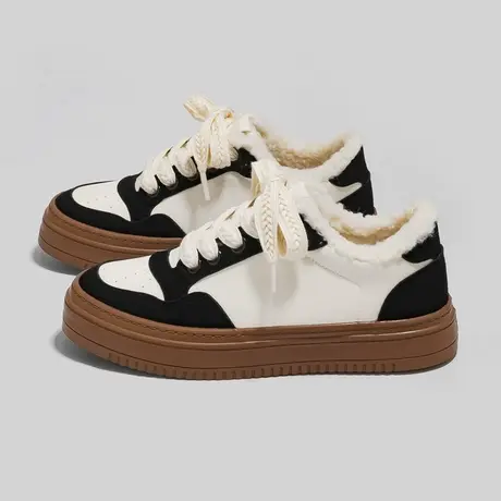 Betoo 美式复古德训鞋女款加绒2022新冬季厚底棉鞋小众设计感板鞋商品大图