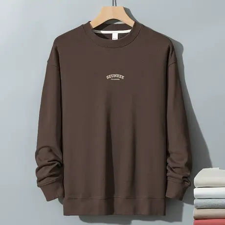 350g重磅卫衣男秋冬款加绒加厚无帽长袖t恤摇粒绒宽松圆领打底衫商品大图