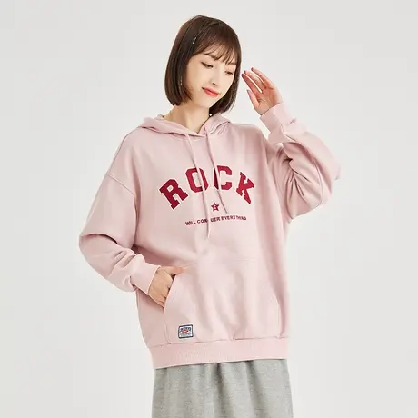 唐狮文字绣花连帽卫衣女春秋新款韩版卫衣宽松潮青少年外穿上衣商品大图