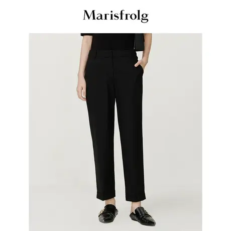 【商场同款】玛丝菲尔休闲裤秋季新款女装黑色羊毛时尚简约萝卜裤图片