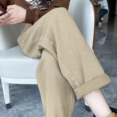 加绒哈伦牛仔裤女高腰显瘦直筒宽松休闲小个子2024春秋新款老爹裤商品大图