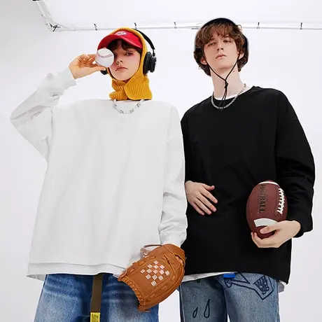 Nuthink潮牌纯色简约风长袖T恤男美式高街宽松oversize情侣衫上衣商品大图