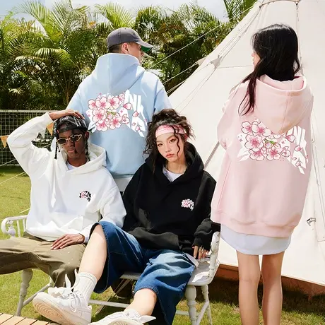 Nuthink国潮宽松潮流情侣款大码樱花380g重磅卫衣潮牌男春款外套商品大图