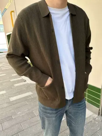 DAEVU秋新款文艺潮胖子大号加肥加大码男士短款翻领开衫毛衣披风商品大图