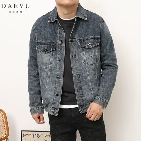 DAEVU春秋新款帅气大号潮胖子加肥加大码男士短款牛仔衣夹克外套商品大图
