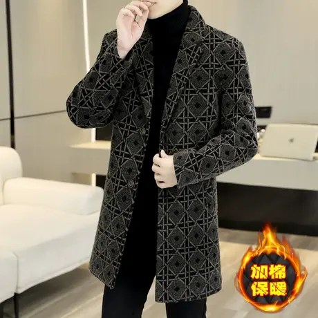 男士加厚中长款呢子风衣外套秋冬季潮牌加棉保暖金貂绒高级感大衣商品大图
