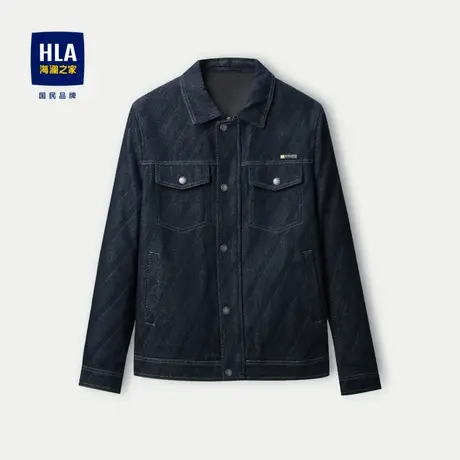 HLA/海澜之家时尚条纹衬衫夹克23秋季新款翻领仿牛仔休闲外套男装商品大图