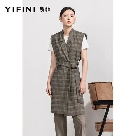 Yifini/易菲设计师款马甲女春秋新款前长后短绑带西装领上衣商品大图