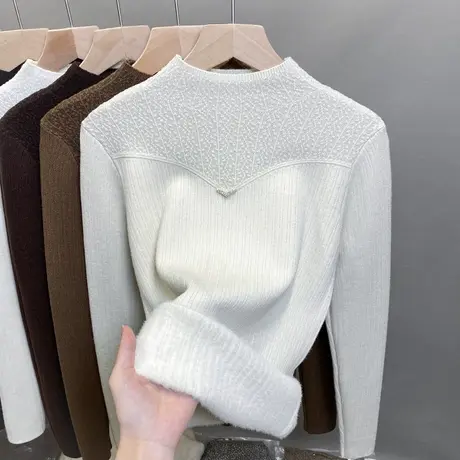 一体绒半高领毛衣女加绒加厚打底衫2023秋冬新款针织衫内搭上衣潮图片