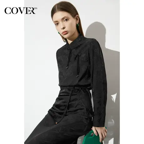 COVER夏季缎面提花立领盘扣衬衫图片