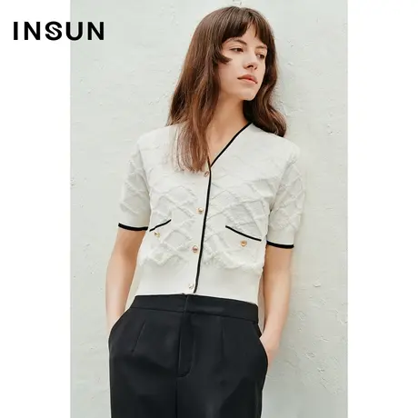 INSUN恩裳线上专选夏季轻薄棉混纺小香风冰丝针织衫商品大图