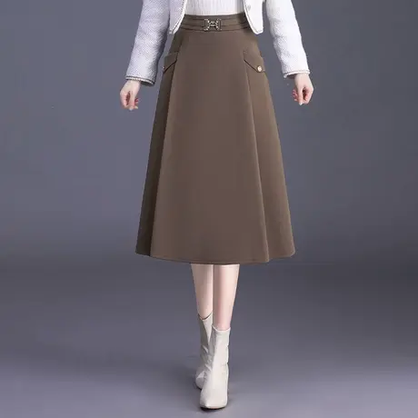 2023秋季新款半身裙女高腰显瘦a字裙通勤中长款休闲裙百褶伞裙子图片