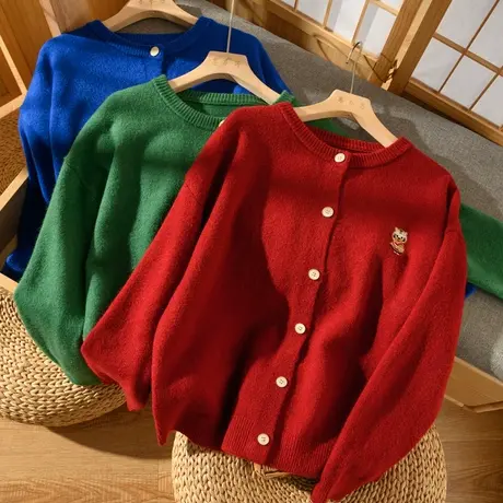 刺绣针织开衫女春秋外搭日系毛衣外套女宽松文艺复古2022春季新款商品大图