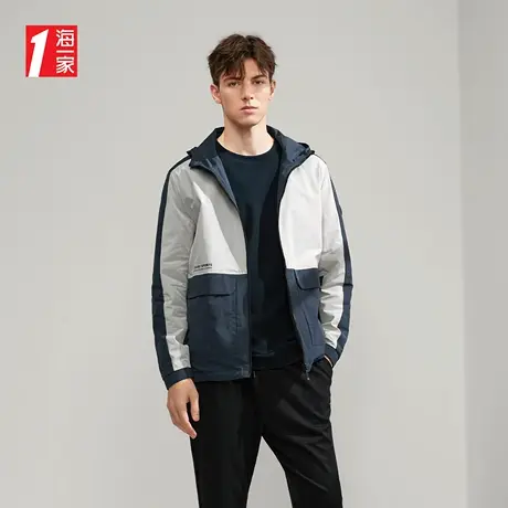 海一家连帽双面穿茄克2023秋季新款时尚拼色青春休闲男士夹克商品大图