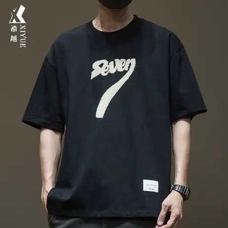 希越夏季260g重磅半截袖t恤男短袖胸前中空刺绣大码男生半袖体恤商品大图