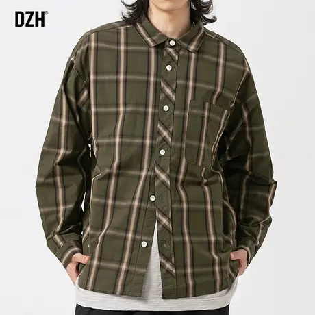 男士港风格子衬衫男长袖高级感复古男装2023新款秋季衬衣外套秋装商品大图