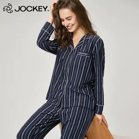 Jockey女士家居服莫代尔舒适翻领简约流行条纹四季可外穿睡衣女图片