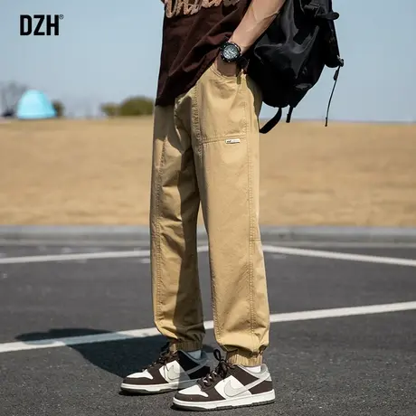 男士卡其色束脚工装裤男秋季宽松美式裤子男款九分休闲裤2023新款商品大图