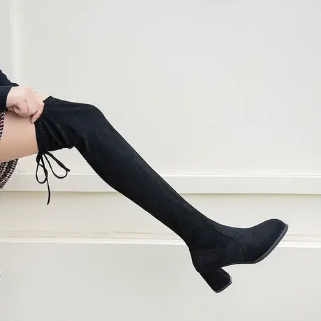 黑色长靴女过膝2024年新款秋冬加绒瘦瘦靴中跟长筒靴粗高跟高筒靴商品大图