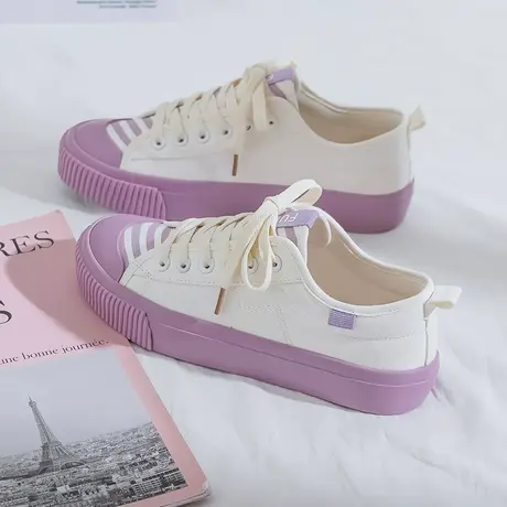 厚底帆布鞋女夏季薄款透气2021新款学生百搭低帮浅口韩版平底板鞋商品大图