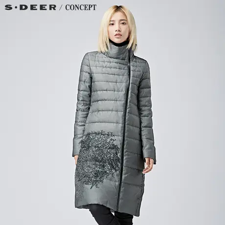 sdeer圣迪奥羽绒服女中长款女装古典素朴绣花斜襟羽绒服S16482486商品大图