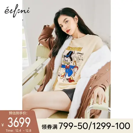 伊芙丽大毛领派克服2021年新款秋冬宽松保暖复古百搭毛毛外套女商品大图