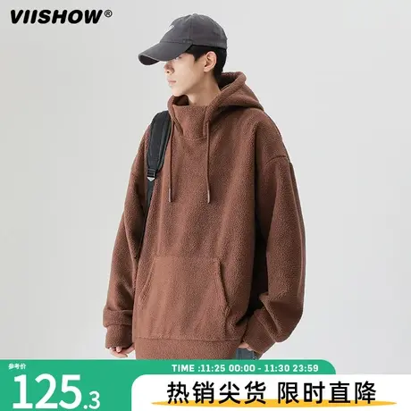 VIISHOW日系复古加绒加厚套头连帽卫衣男摇粒绒宽松冬季保暖上衣图片