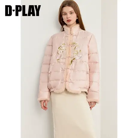 DPLAY冬新中式立领米色水貂毛国风花鸟珠片刺绣羽绒服图片