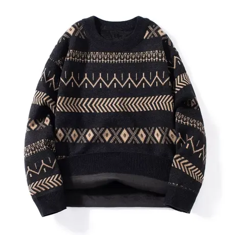 男秋冬中青年加绒打底针织衫保暖上衣一体绒雪尼尔毛衣加厚线衣商品大图